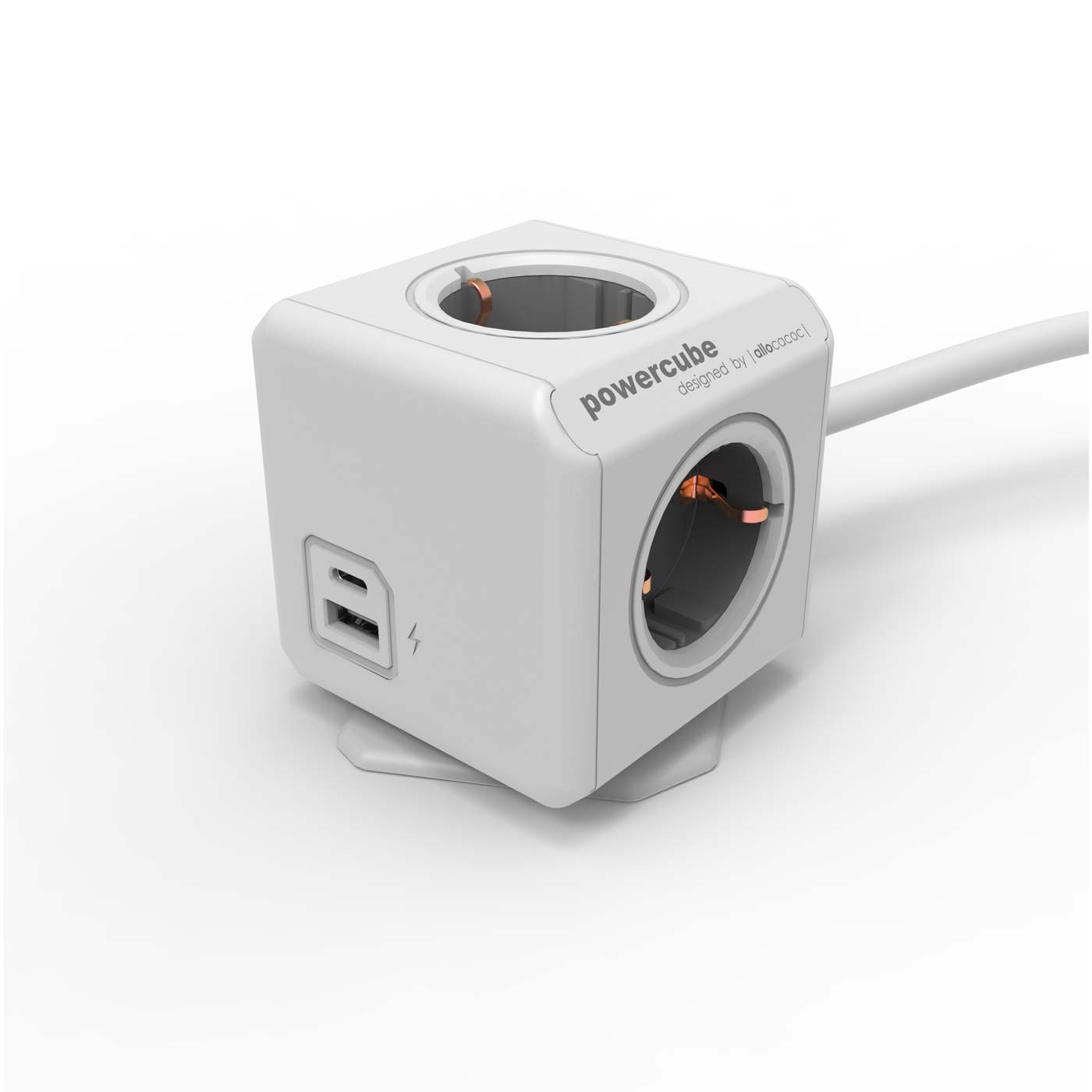 Allocacoc® PowerCube |Extended Duo USB A+C| Πολύπριζο 4 θέσεων & 1xUSB/1xUSB-C με καλώδιο επέκτασης 1,5 μέτρo για Γκρι για 10436/DEEUAC – PhoneBazaar