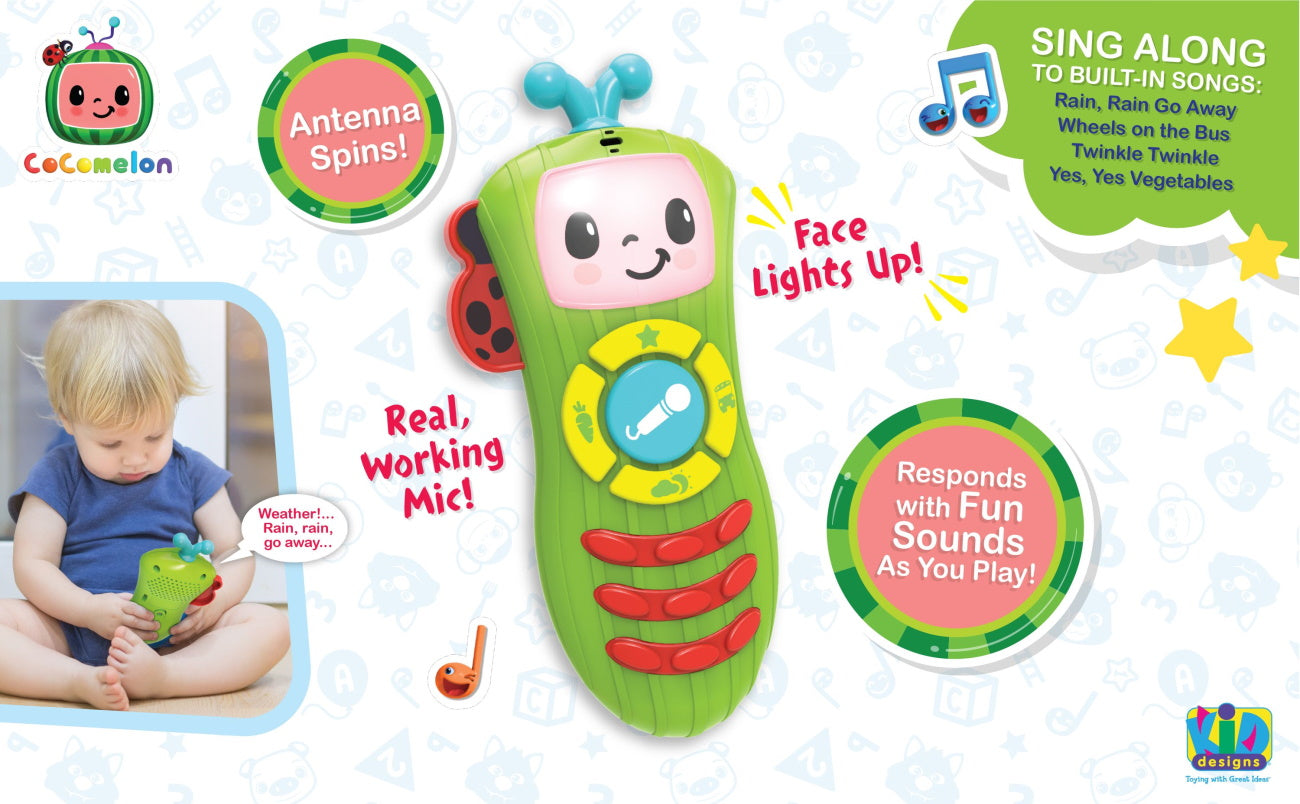 eKids Cocomelon Sing-Along Remote & Μικρόφωνο για παιδιά με ενσωματωμένη μουσική & ηχητικά εφέ (CO-164) (Μπλε/Πράσινο/Κίτρινο)