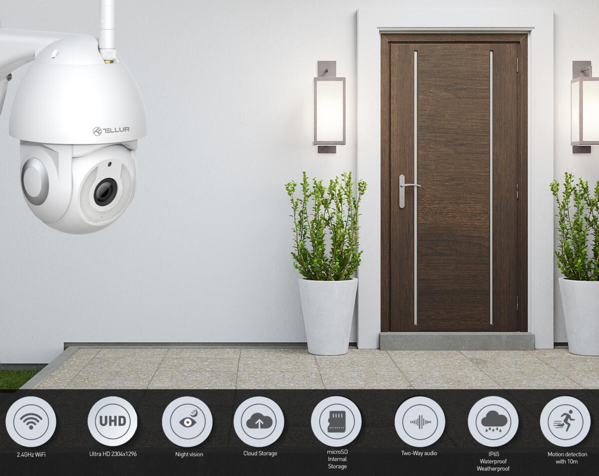 Tellur Smart WiFi Outdoor Camera Έξυπνη IP Κάμερα εξωτερικού χώρου WiFi σε λευκό χρώμα, UltraHD, PTZ, Autotracking, 3MP