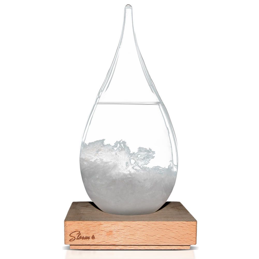 Storm Glass Drop Large – Μεγάλο Διακοσμητικό Βαρόμετρο σε Σχήμα Σταγόνας με Ξύλινη Βάση (22 cm)