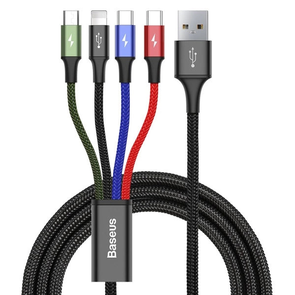 Καλώδιο Baseus Usb 4in1 1.2m Με Υποδοχες Lightning / 2x Usb-c / Micro Usb – 3.5a – PhoneBazaar