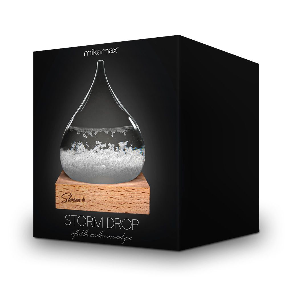 Storm Glass Drop Large – Μεγάλο Διακοσμητικό Βαρόμετρο σε Σχήμα Σταγόνας με Ξύλινη Βάση (22 cm)